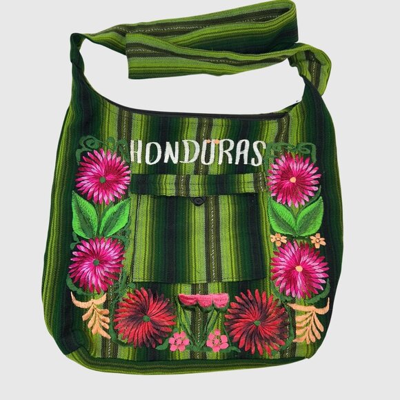 Honduras Handwoven Embroidered Shoulder Bag With Floral Design - Picture 1 of 9